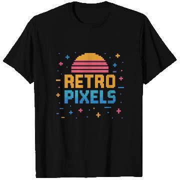 Discover Retro Pixels – Neon 8-Bit Sunset Vibes T Shirts