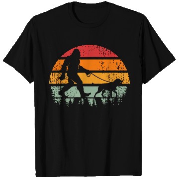 Discover Bigfoot Running Dog Sunset Retro T Shirts