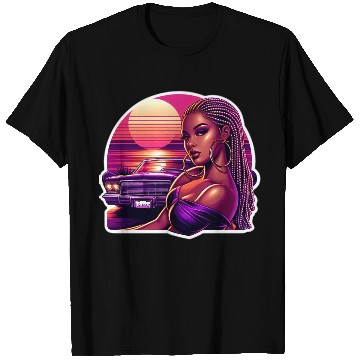 Discover Vivid Retro Sunset Portrait with Classic Car T Shirts