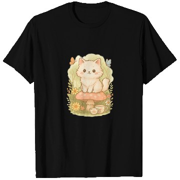 Discover Kawaii Cottagecore Mushroom Cat T Shirts