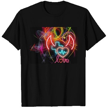 Discover Neon Heart and Devil Horns Love Design T Shirts