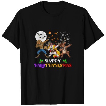 Discover Happy Hallothanksmas Dabbing werewolf Unicorn Deer T Shirts