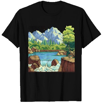 Discover Serene Mountain River Landscape T Shirts