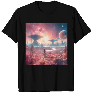 Discover Alien Planet Explorer in Surreal Landscape T Shirts
