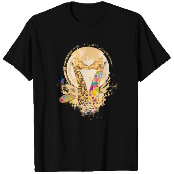 Discover Colorful Giraffes in Love in Graffiti Style T Shirts