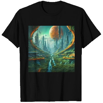 Discover Futuristic Urban Landscape with Alien Sky T Shirts