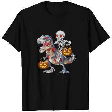 Discover Skeleton Riding Zombie Dinosaur T rex Halloween T Shirts