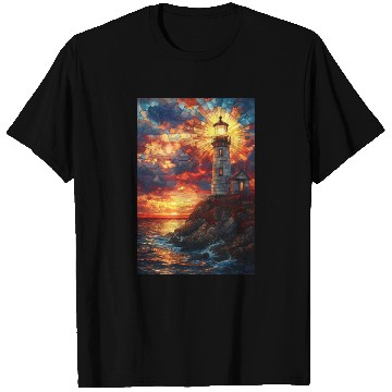 Discover Stained Glass Lighthouse Sunset T Shirts