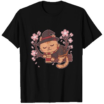 Discover Cute Witch Cat with Cherry Blossoms T Shirts