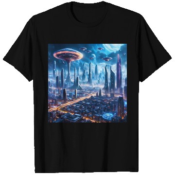 Discover Cyberpunk World Cityscape with Alien Ufo Skies T Shirts