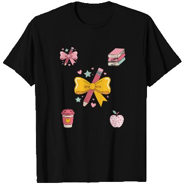 Discover Apple Coquette Bow Books First Day of School Back  T Shirts