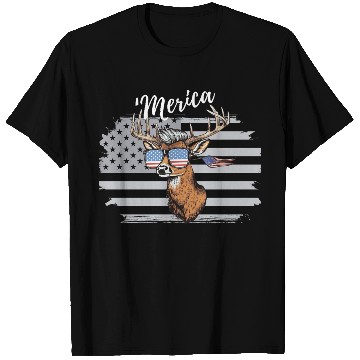 Discover 'Merica Deer with mullet American Flag Sunglasses T Shirts
