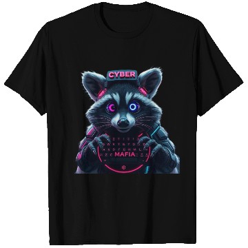 Discover Cyber Raccoon with Neon Mafia Theme T Shirts