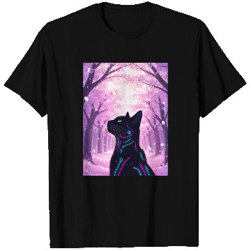 Discover Midnight Cyber Cat | Pink Cherry Blossom Forest T Shirts