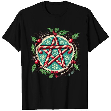 Discover Yule Pentacle with Candy Canes Pagan Holiday Desig T Shirts