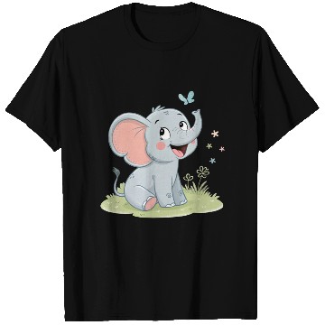 Discover Playful Elephant with Butterflies and Flowers T Shirts
