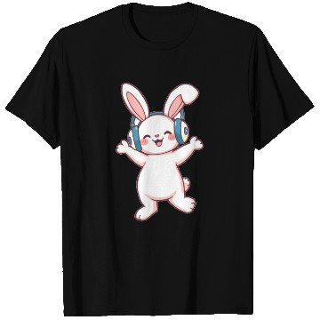 Discover Joyful Bunny with Headphones T Shirts