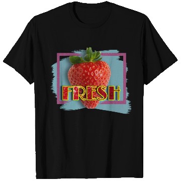 Discover Vivid Strawberry with Fresh Text T Shirts