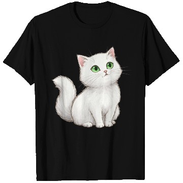 Discover Elegant White Cat with Green Eyes T Shirts
