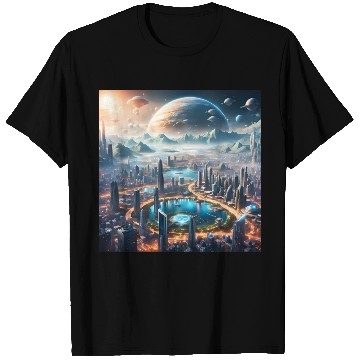 Discover Futuristic Cityscape with Alien Planets Sci-Fi T Shirts