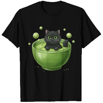 Discover Black Cat in Green Tea Bubble Bath T Shirts