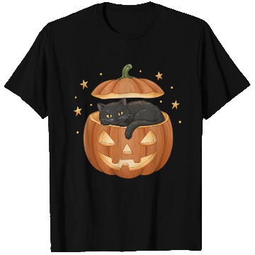Discover Black Cat in Jack-O-Lantern Pumpkin T Shirts