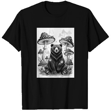 Discover Whimsical Forest Bear & Magical Mushrooms T Shirts