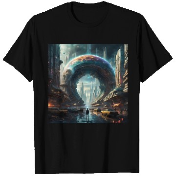 Discover Future Portal In Alien City with Circular Gateway T Shirts