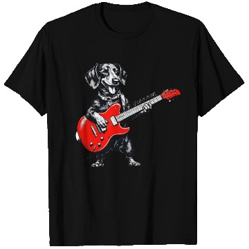 Discover Dachshund Playing Guitar Funny Rock and Roll Dog T Shirts
