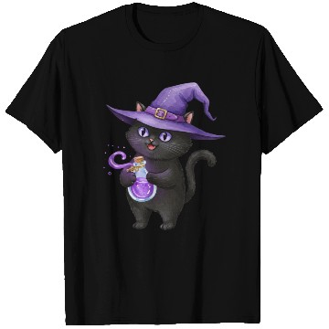 Discover Enchanting Black Cat Witch Illustration T Shirts