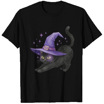 Discover Enchanted Black Cat Witch Hat Design T Shirts
