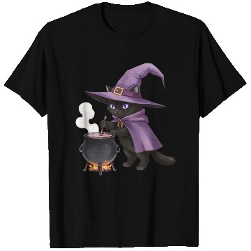 Discover Enchanted Black Cat Witch Illustration T Shirts