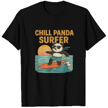 Discover Chill Panda Surfing Sunset Design T Shirts