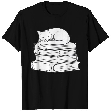 Discover Sleeping Cat on Books T Shirts