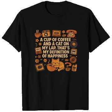 Discover Coffee and Cat Happiness Quote Design T Shirts