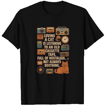 Discover Nostalgic Cat Listening Cassette Tape T Shirts