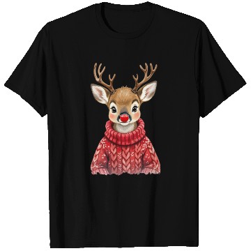 Discover Festive Reindeer with Red Nose Sweater T Shirts