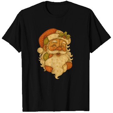 Discover Patchwork Santa Face Vintage Christmas Folk Art T Shirts