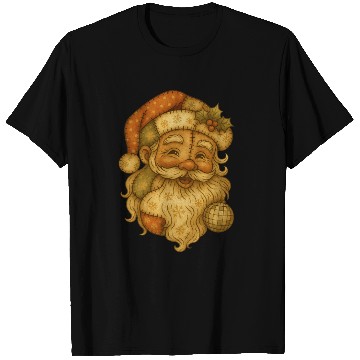 Discover Patchwork Santa Face Vintage Christmas Folk Art T Shirts