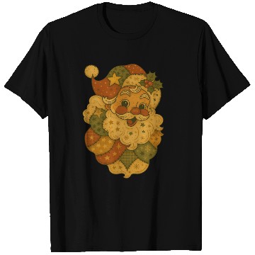 Discover Patchwork Santa Face Vintage Christmas Folk Art T Shirts