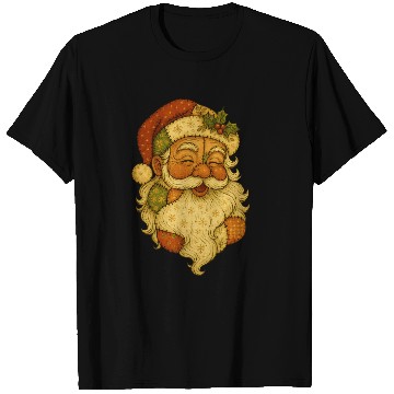 Discover Patchwork Santa Face Vintage Christmas Folk Art T Shirts