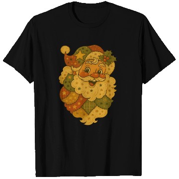 Discover Patchwork Santa Face Vintage Christmas Folk Art T Shirts