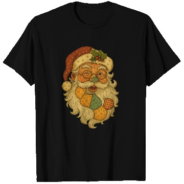 Discover Patchwork Santa Face Vintage Christmas Folk Art T Shirts