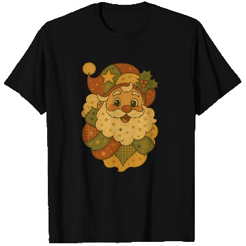 Discover Patchwork Santa Face Vintage Christmas Folk Art T Shirts