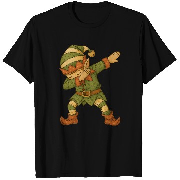 Discover Patchwork Dabbing Elf Christmas Vintage Folk Art T Shirts