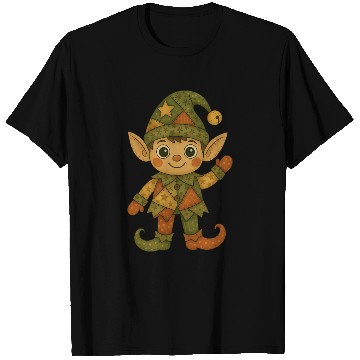 Discover Patchwork Elf Christmas Vintage Folk Art T Shirts