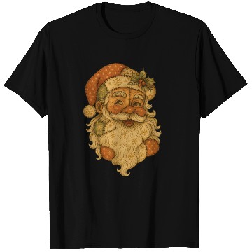 Discover Patchwork Santa Face Vintage Christmas Folk Art T Shirts