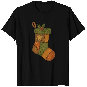 Discover Patchwork Stocking Christmas Vintage Folk Art T Shirts