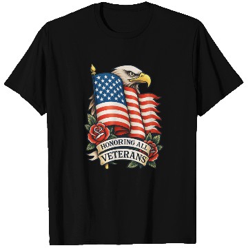 Discover Veterans Flag and Eagle Tribute Design T Shirts