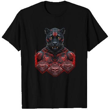 Discover Black Warrior Panther with Gothic Skull Armor T Shirts
